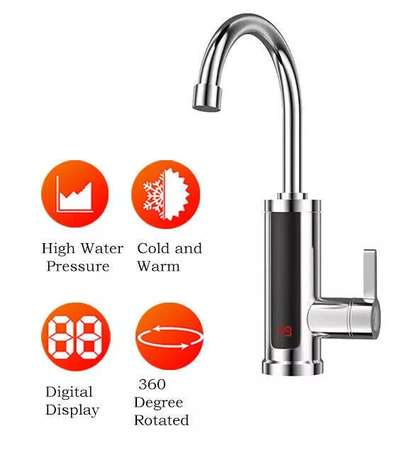 Electric Heating Tap Kitchen Bathroom Fast Instant Hot Water Heater Faucet UK