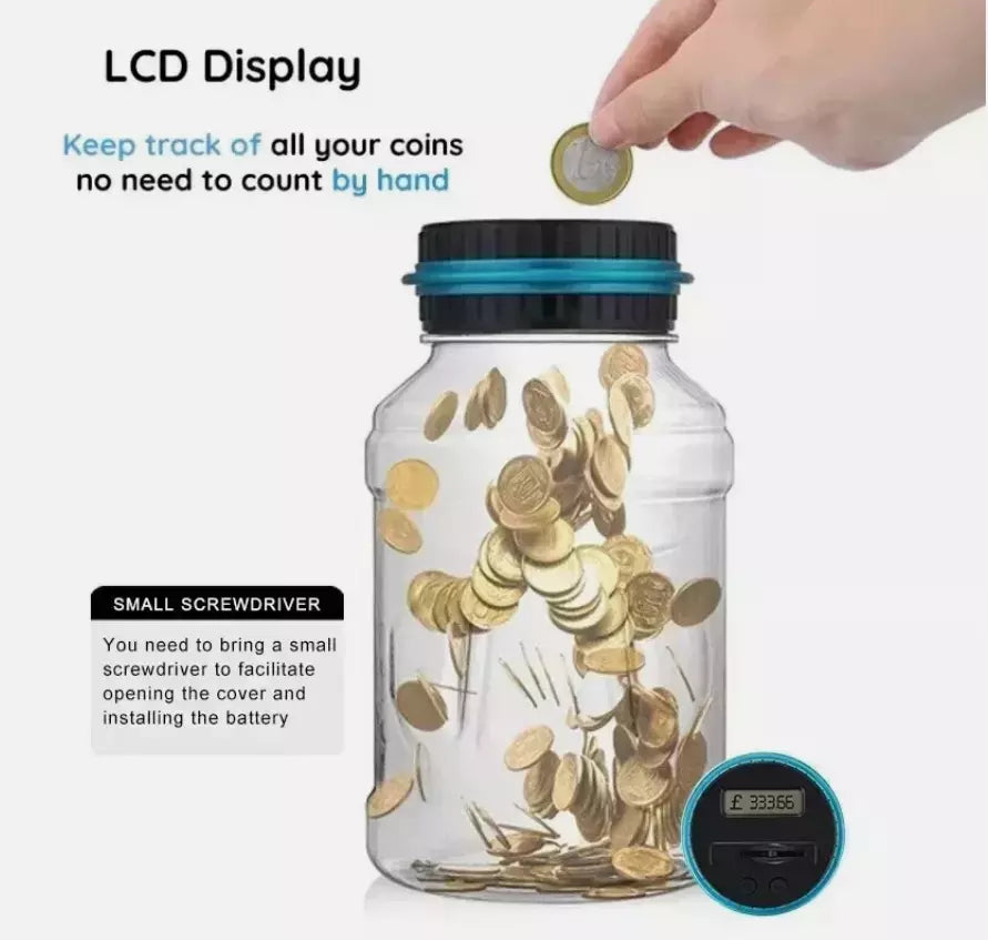 Electronic LCD Coin Money Counting Jar Box Saving Safe Digital Piggy Bank New 1.8L