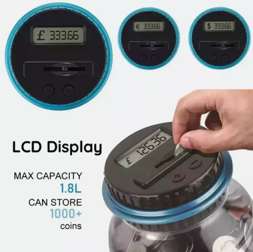 Electronic LCD Coin Money Counting Jar Box Saving Safe Digital Piggy Bank New 1.8L