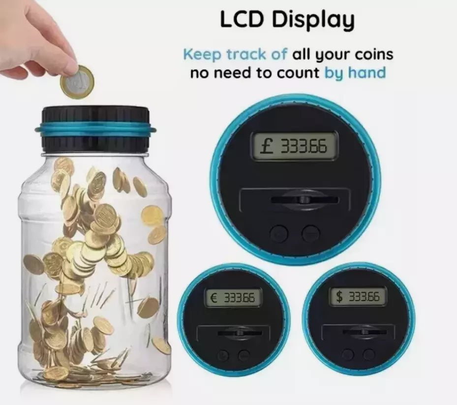 Electronic LCD Coin Money Counting Jar Box Saving Safe Digital Piggy Bank New 1.8L
