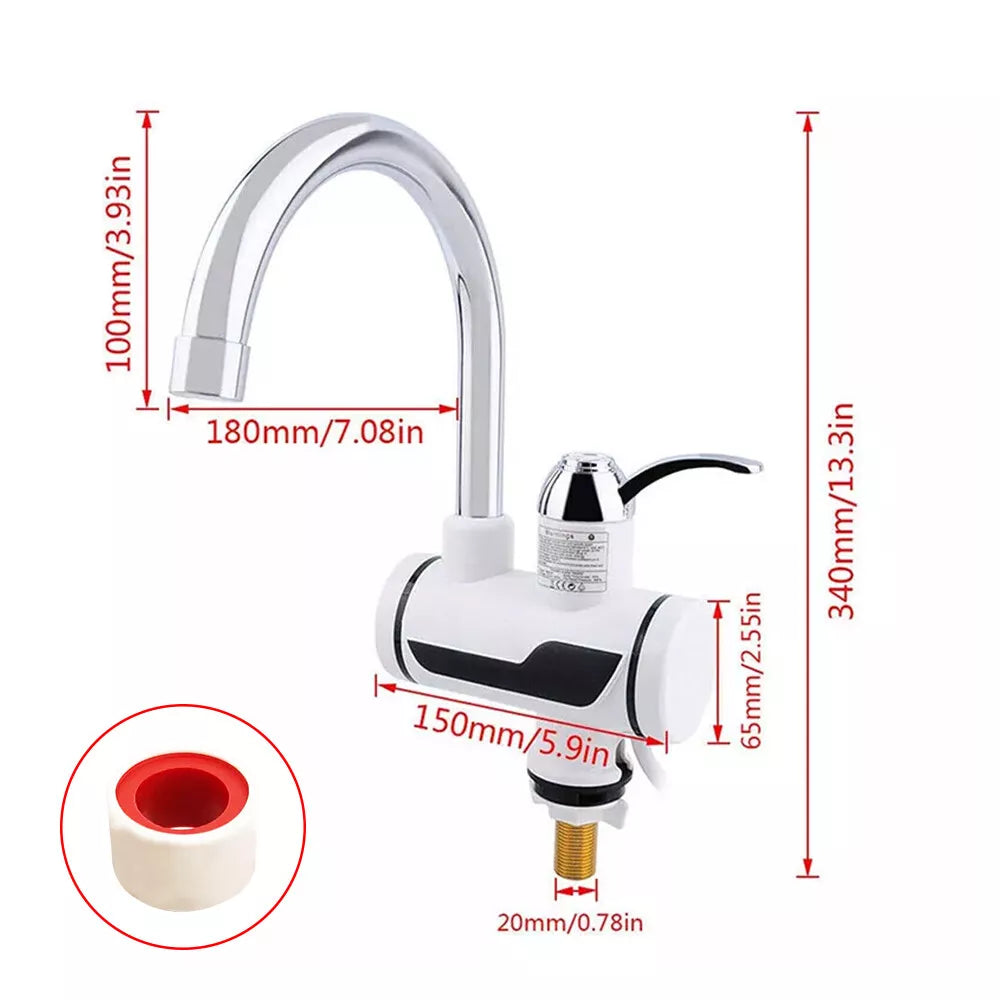 360° Kitchen Electric Heater Instant LED Faucet Home Hot Water Tap Fast Heat UK