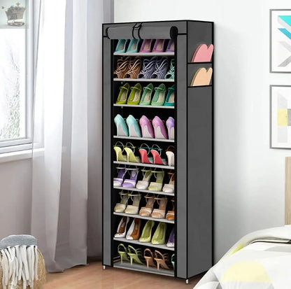 10 Tier Cabinet Storage Organiser Shoe Rack Stand Holds 27 Pairs Dustproof Black Royalcart