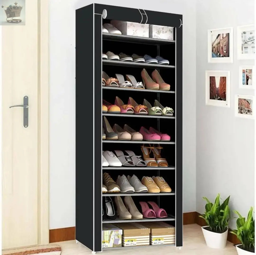 10 Tier Cabinet Storage Organiser Shoe Rack Stand Holds 27 Pairs Dustproof Black Royalcart