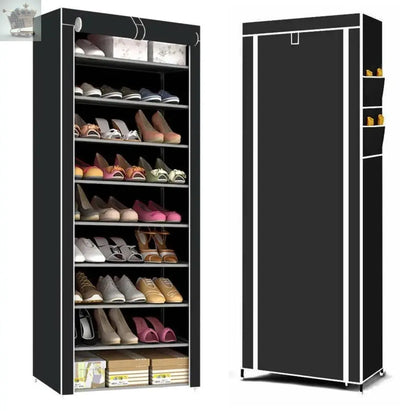 10 Tier Cabinet Storage Organiser Shoe Rack Stand Holds 27 Pairs Dustproof Black Royalcart