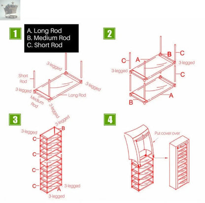 10 Tier Cabinet Storage Organiser Shoe Rack Stand Holds 27 Pairs Dustproof Black Royalcart