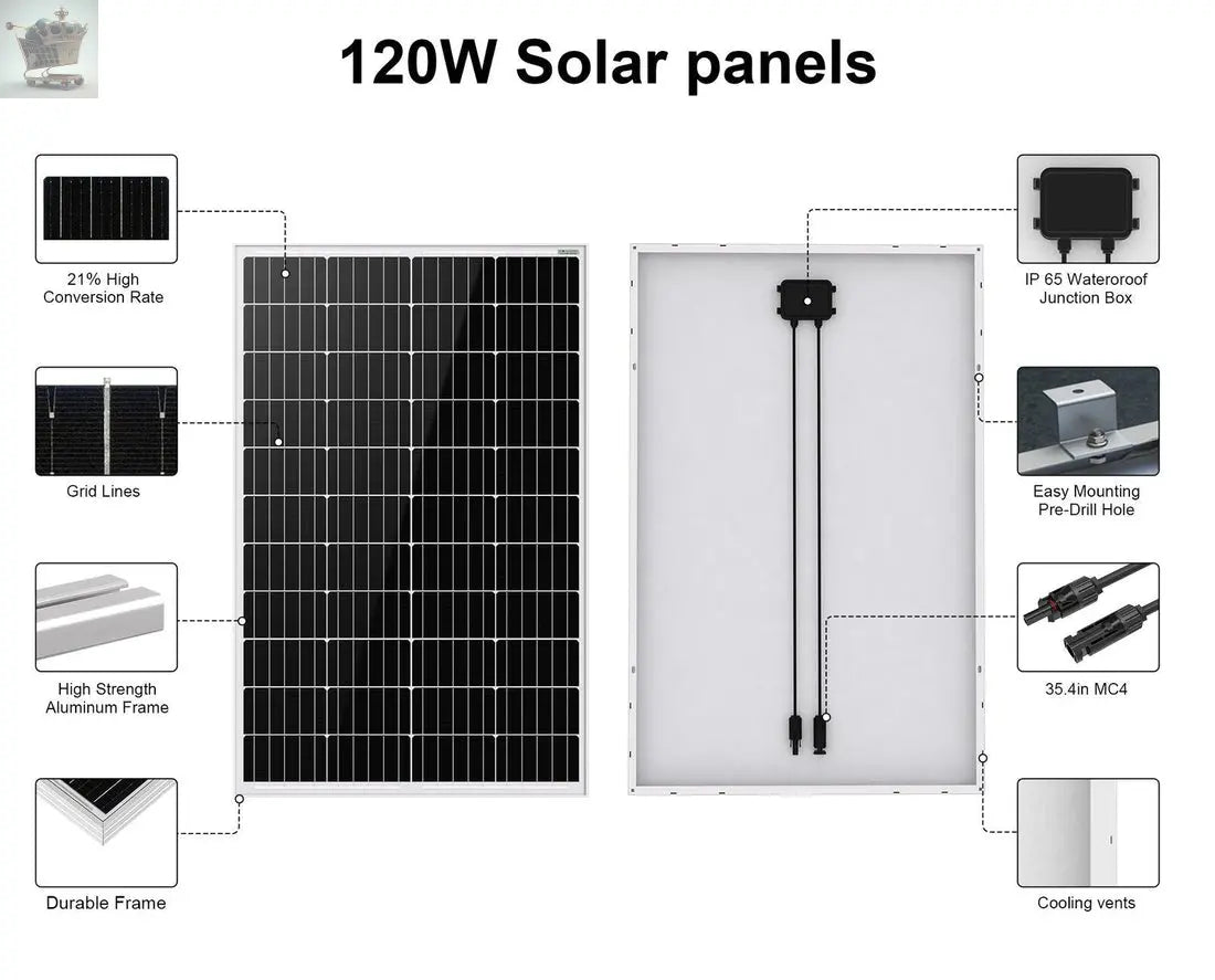 120W Solar Panel Kit Charger 30A Controller RV Trailer Camper Van Royalcart