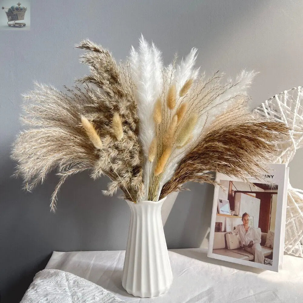 15Pc Natural Dried Pampas Grass Reed Flower Bunch DIY Flower Home Decor Royalcart