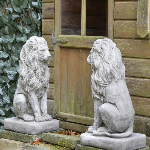 LARGE LION PAIR DETAILED HAND CAST STONE OUTDOOR GARDEN ORNAMENT STATUE STUNNING 50Kg Eacg Royalcart