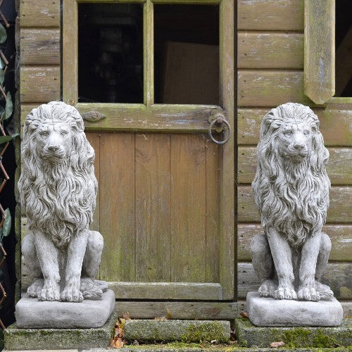 LARGE LION PAIR DETAILED HAND CAST STONE OUTDOOR GARDEN ORNAMENT STATUE STUNNING 50Kg Eacg Royalcart