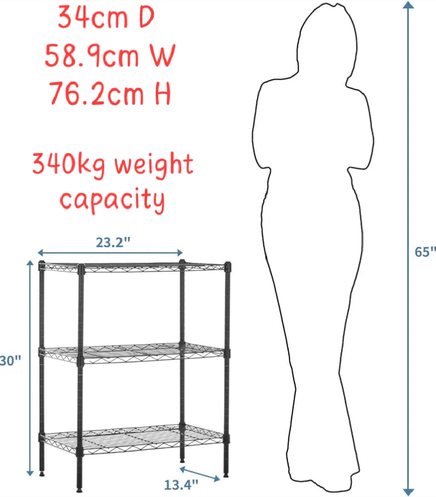 4-Shelf Narrow Storage Unit With Height Adjustable Shelves & Levelling Feet Black Royalcart