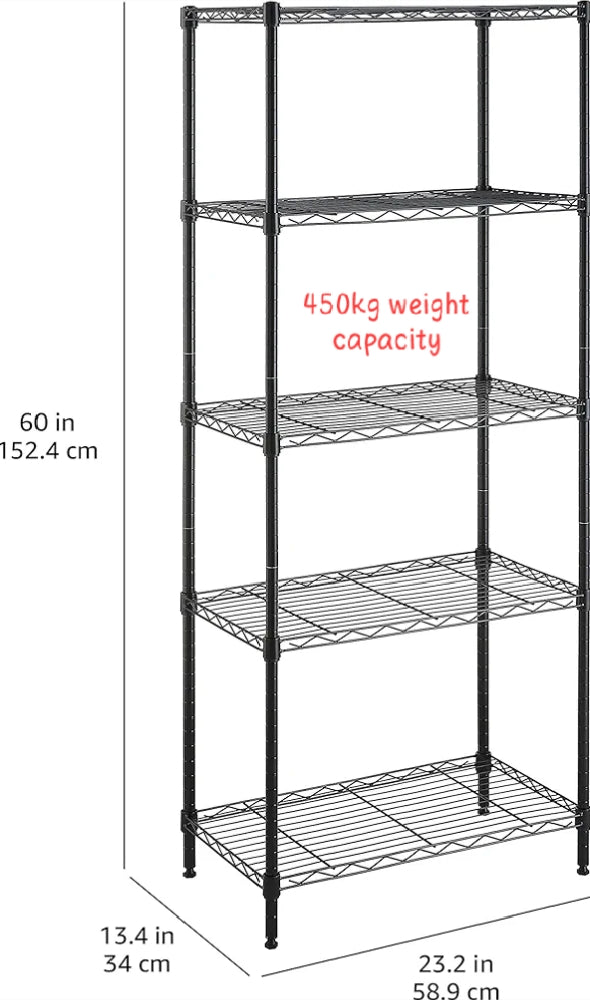 4-Shelf Narrow Storage Unit With Height Adjustable Shelves & Levelling Feet Black Royalcart