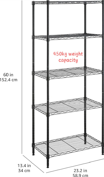 4-Shelf Narrow Storage Unit With Height Adjustable Shelves & Levelling Feet Black Royalcart