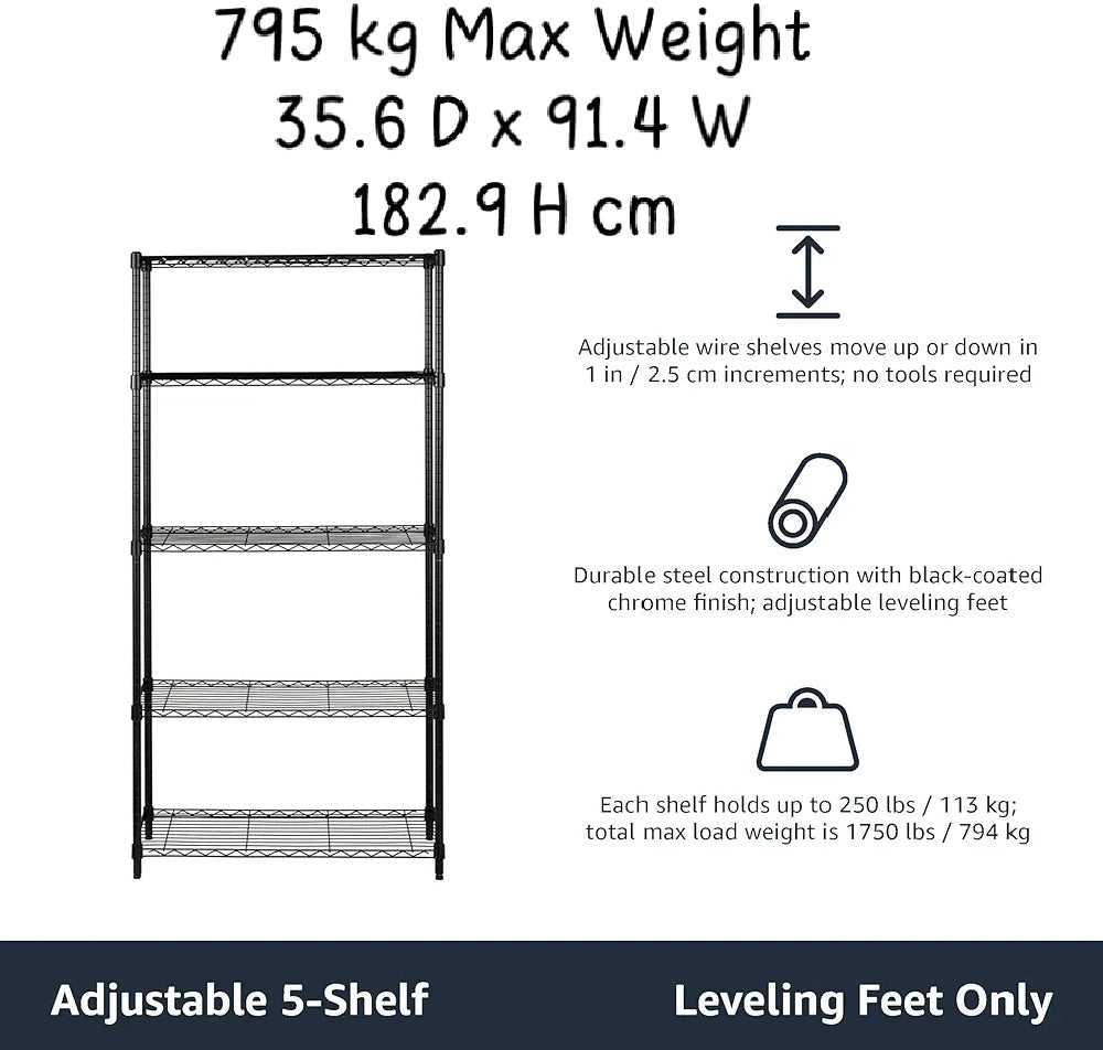 4-Shelf Narrow Storage Unit With Height Adjustable Shelves & Levelling Feet Black Royalcart