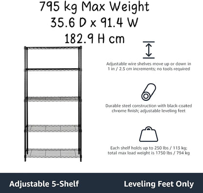 4-Shelf Narrow Storage Unit With Height Adjustable Shelves & Levelling Feet Black Royalcart