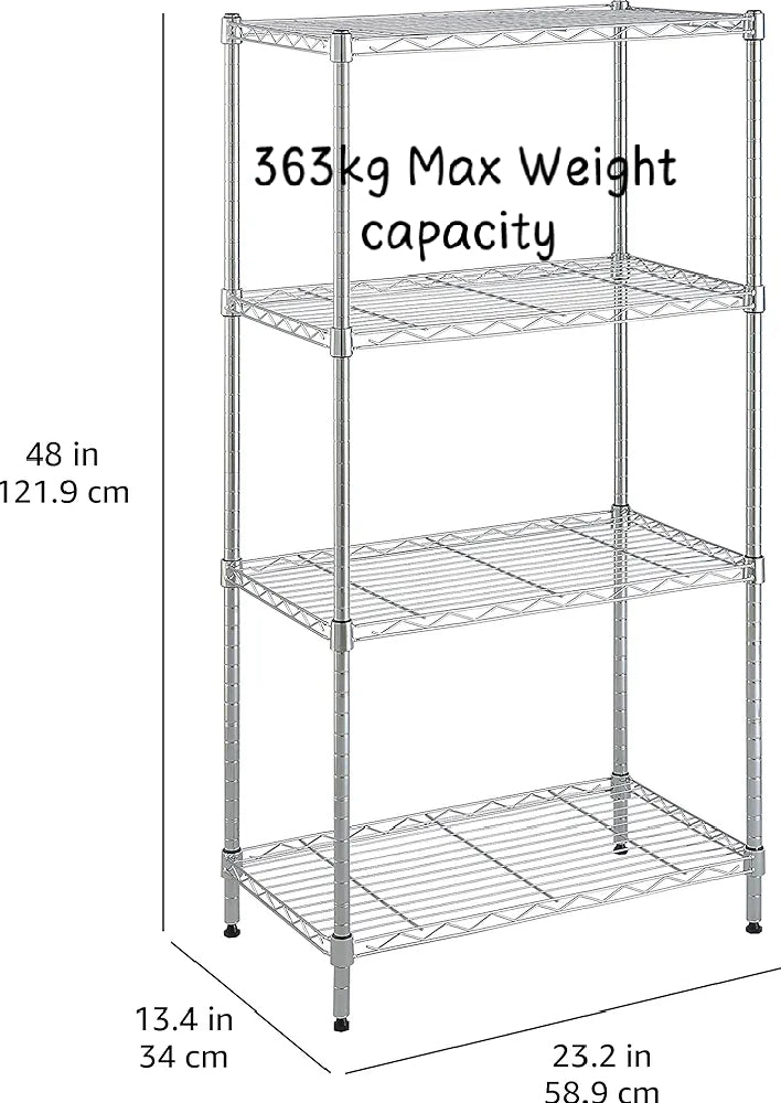 Multi Shelf Narrow/Wide Storage Unit With Height Adjustable Shelves & Levelling Feet Chrome Royalcart