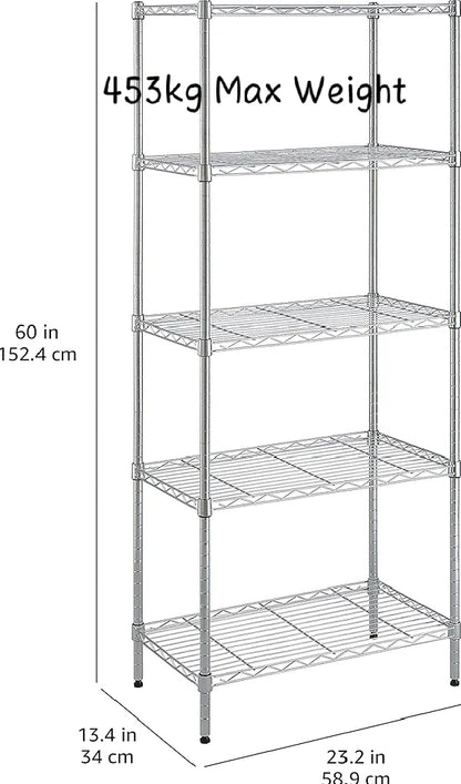 Multi Shelf Narrow/Wide Storage Unit With Height Adjustable Shelves & Levelling Feet Chrome Royalcart