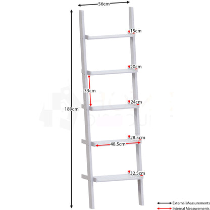 5 Tier White Ladder Shelf Bookcase Display Storage Shelving Royalcart
