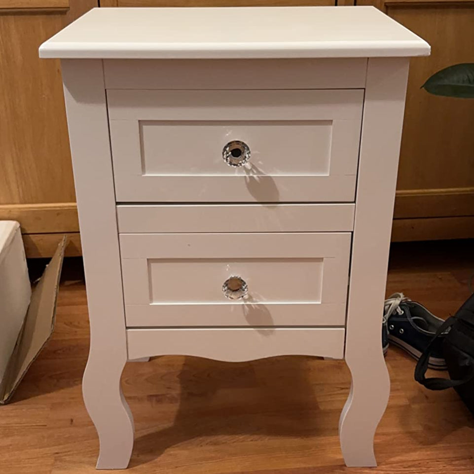 2 x Chic White Wooden Free Standing Bedroom Bedside Table Unit Cabinet Nightstand 2 Drawers Royalcart