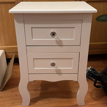 2 x Chic White Wooden Free Standing Bedroom Bedside Table Unit Cabinet Nightstand 2 Drawers Royalcart