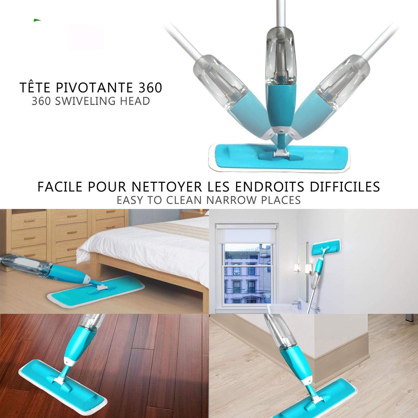 Microfibre Spary Mop with 2 Washable Pades & Refillable Bottle 360 Degree Spin Mop for Floor