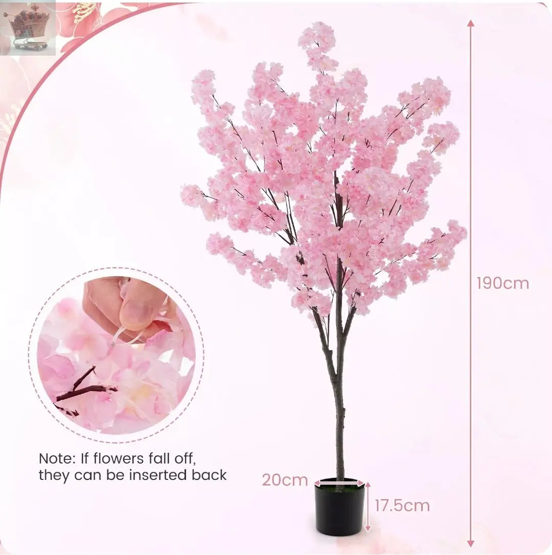 190cm Tall Artificial Cherry Blossom Tree Faux Floral Plant 1170 Flowers - Royalcart