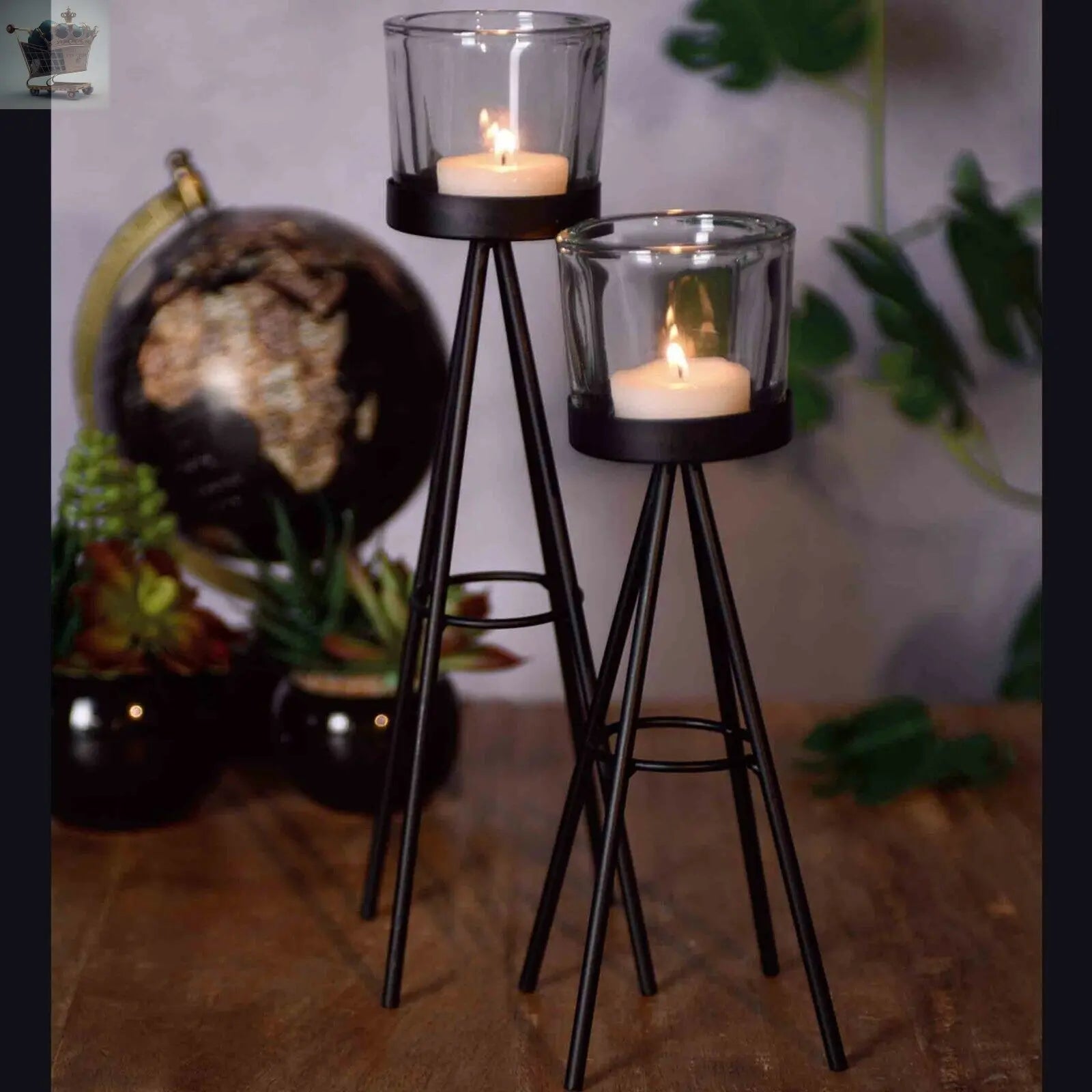 2 Metal Tripod Tealight Candle Stick Stand Glass Holder Set Royalcart