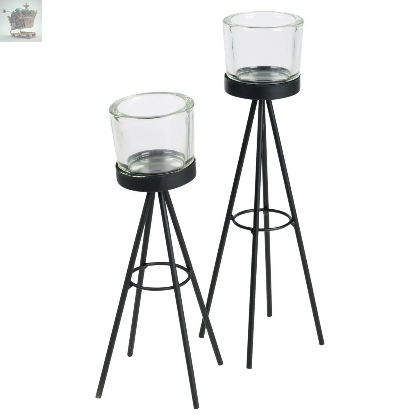 2 Metal Tripod Tealight Candle Stick Stand Glass Holder Set Royalcart