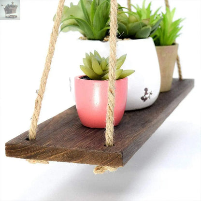 2 Rustic Wooden Floating Shelves with String Rope Gearcourt