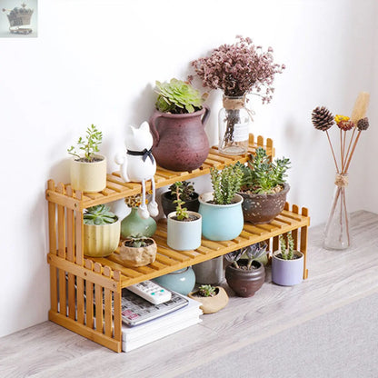 2 Tier Flower Plant Pot Shelf Stand Display Ladder Garden Rack Step Style Bamboo Gearcourt