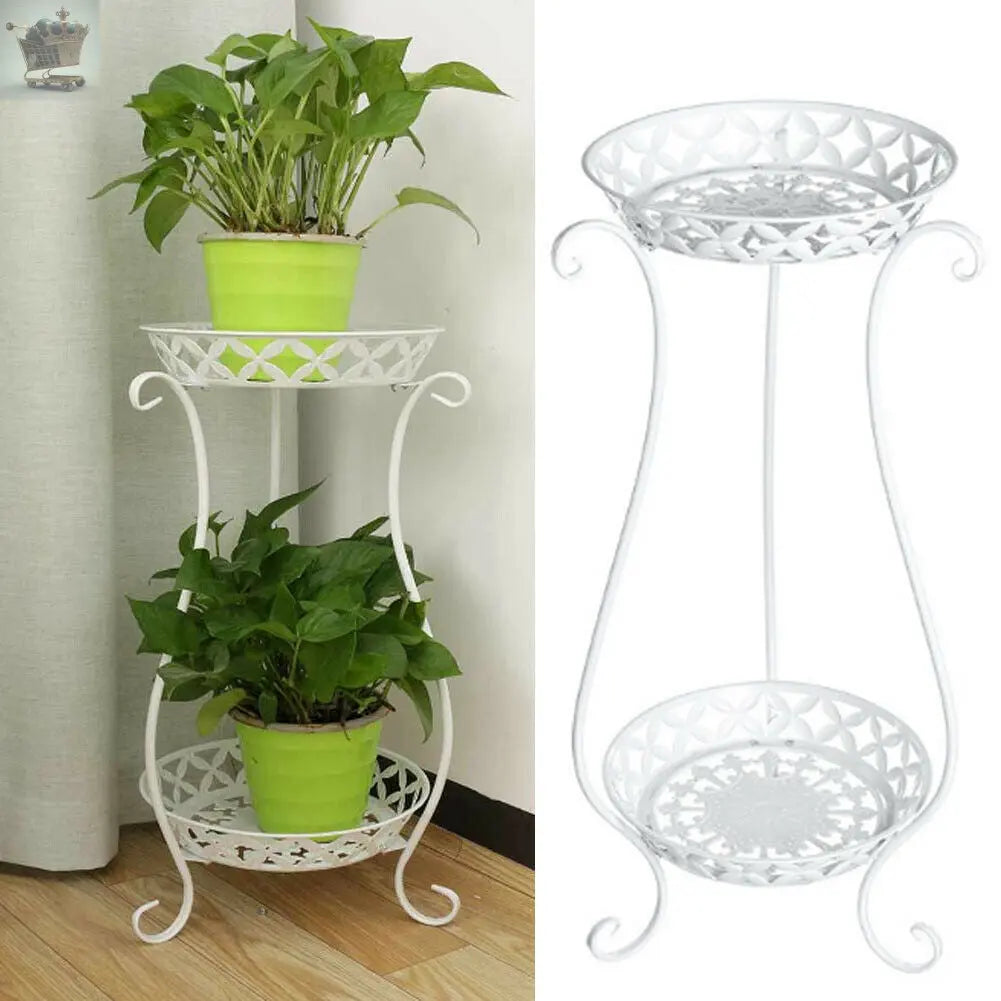 2 Tier Metal Plant Pot Stand Flower Display Shelf Garden Balcony Outdoor Indoor Gearcourt