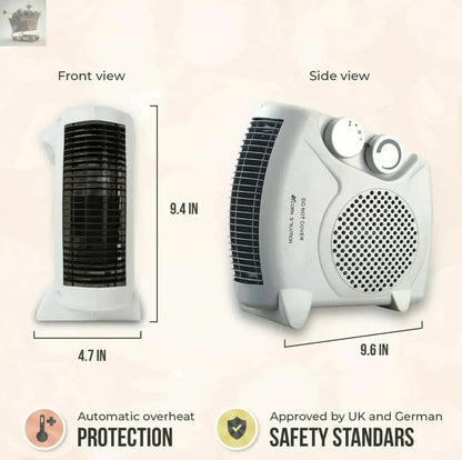 2 in 1 Fan Heater 2KW 2000W Small Portable Electric Hot Warm Air Upright - Royalcart