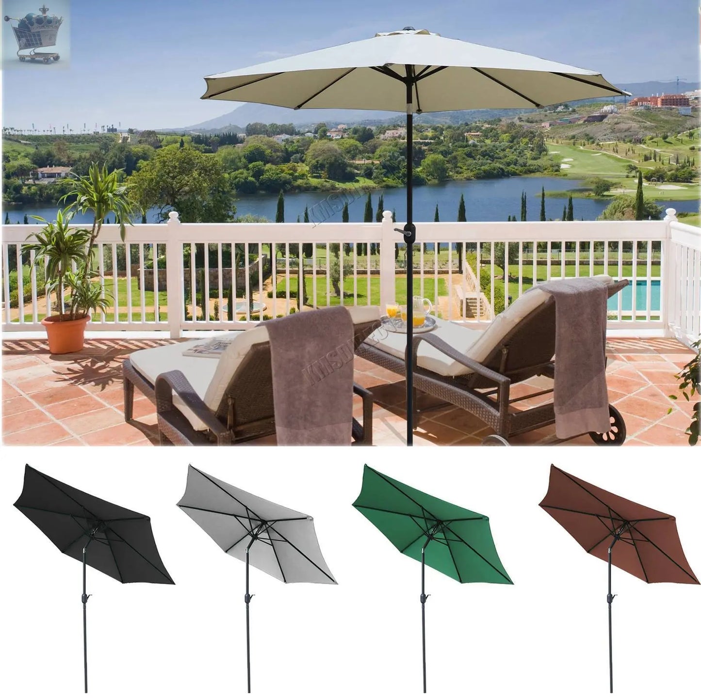 2.5M Large Garden Parasol Outdoor Umbrella Tilt Crank Canopy Sun Shade Patio Royalcart