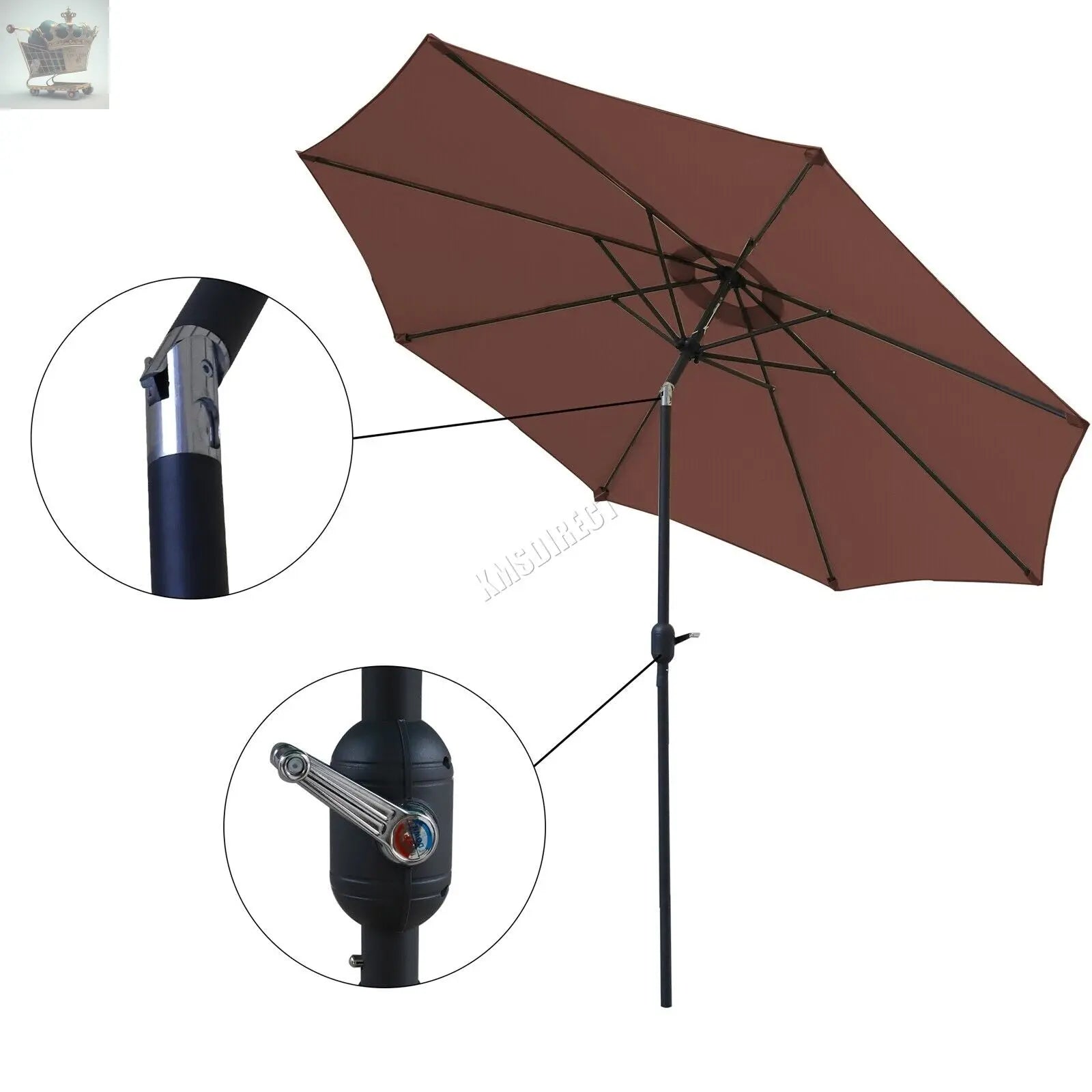 2.5M Large Garden Parasol Outdoor Umbrella Tilt Crank Canopy Sun Shade Patio Royalcart