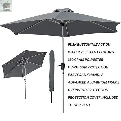 2.5M Large Garden Parasol Outdoor Umbrella Tilt Crank Canopy Sun Shade Patio Royalcart