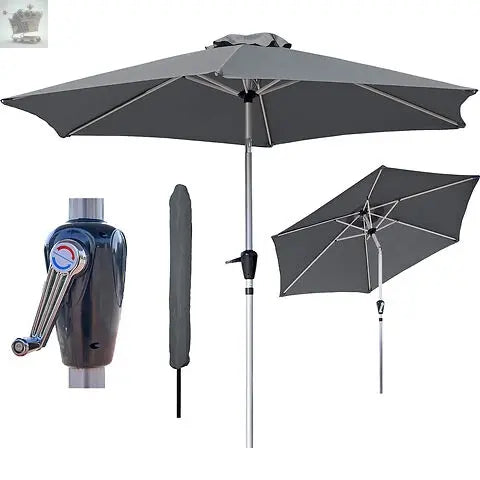 2.5M Large Garden Parasol Outdoor Umbrella Tilt Crank Canopy Sun Shade Patio Royalcart