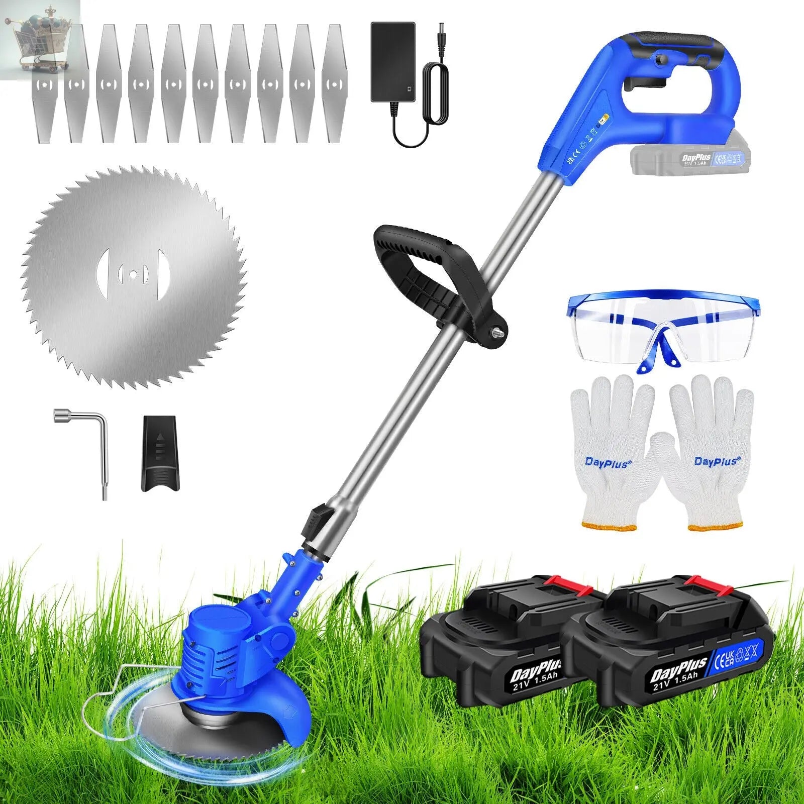 21V Cordless Electric Strimmer Grass Trimmer Weed Cutter Garden Edger + Battery - Royalcart