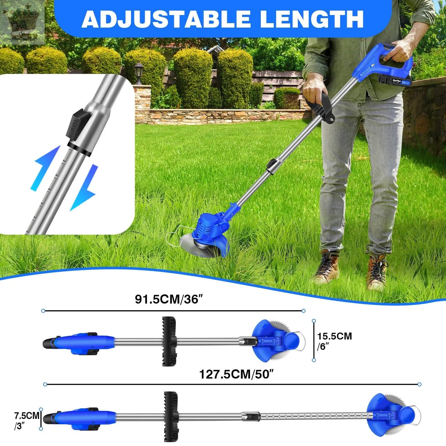 21V Cordless Electric Strimmer Grass Trimmer Weed Cutter Garden Edger + Battery - Royalcart