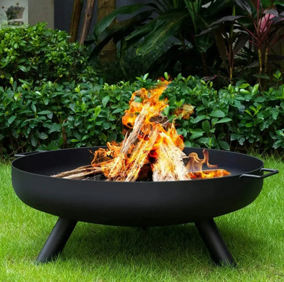 24" Round Fire Pit Folding Patio Garden Bowl Outdoor Camping Heater Log Burner - Royalcart