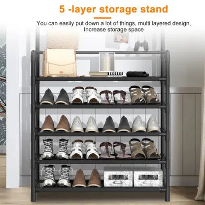 25 Pairs 5 Tier Shoe Rack 8 Hook Coat & Shoe Rack Metal Storage Shelf Royalcart