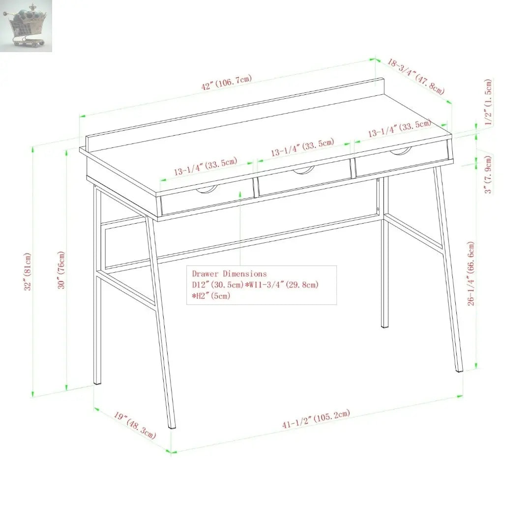 3 Drawers Angled Workstation Writing PC Laptop Computer Table Front Office Desk Royalcart