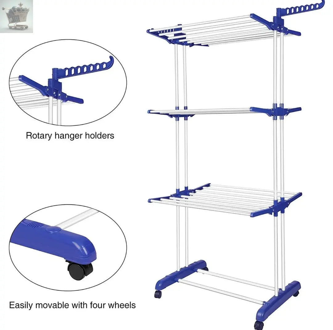 3 Tier Foldable Clothes Airer Rack Indoor Outdoor Dryer Laundry Dry Rail Hanger Royalcart