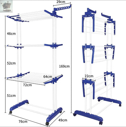 3 Tier Foldable Clothes Airer Rack Indoor Outdoor Dryer Laundry Dry Rail Hanger Royalcart