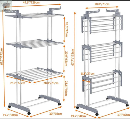 3 Tier Foldable Clothes Airer Rack Indoor Outdoor Dryer Laundry Dry Rail Hanger Royalcart