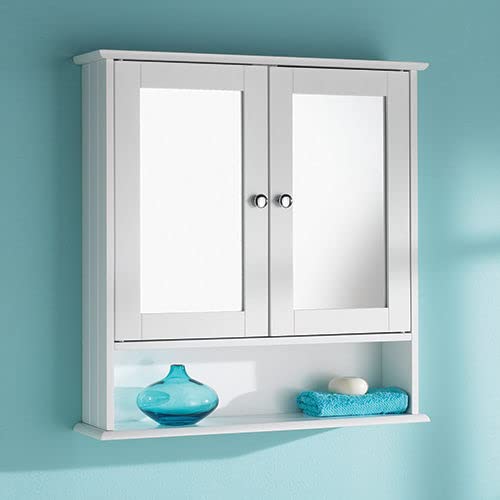 Bathroom Wall Cabinet Storage 2 Door Mirrored Cupboard MDF Shelves Vanity Unit