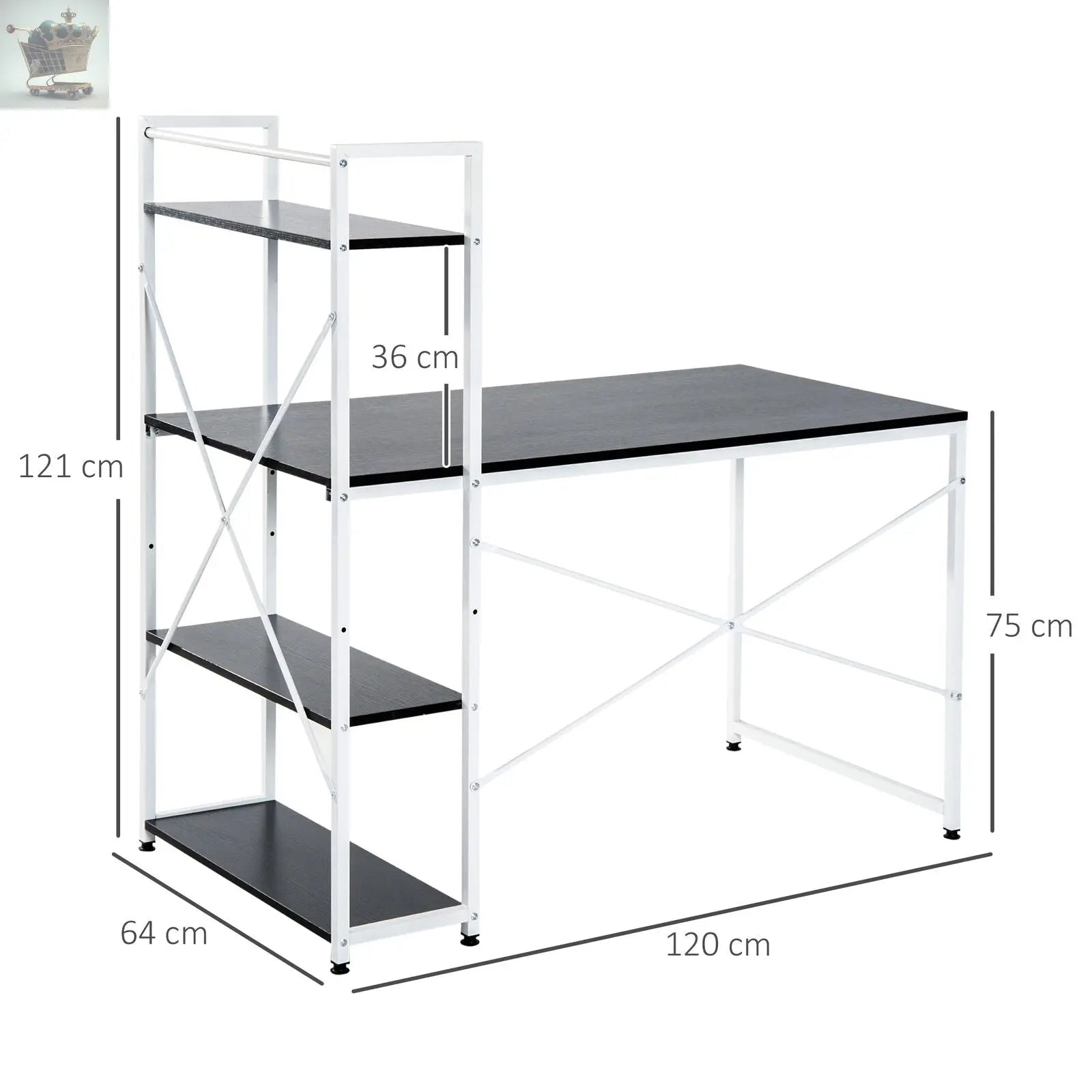 Computer Desk Laptop Table w/4-tier Bookshelf Royalcart