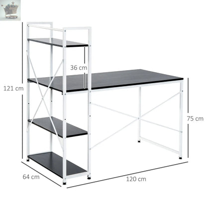 Computer Desk Laptop Table w/4-tier Bookshelf Royalcart