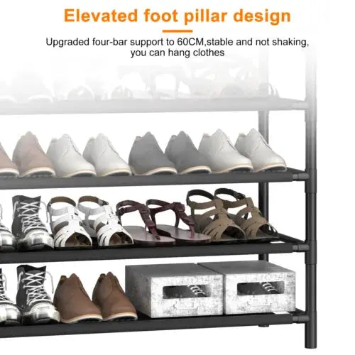 4Tiers Shelves Metal Coat Rack Stand with Shoe Storage Hallway Furniture 8 Hooks Royalcart