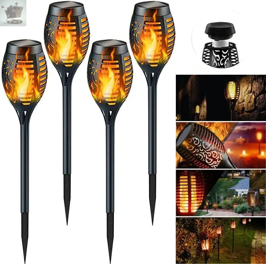 4X Flame Effect Solar Outdoor Lights Stake Garden Path Flickering LED Torch Lamp Royalcart