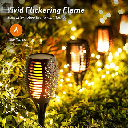 4X Flame Effect Solar Outdoor Lights Stake Garden Path Flickering LED Torch Lamp Royalcart