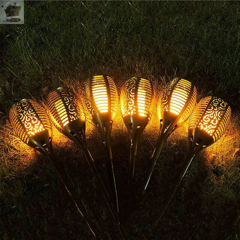 4X Flame Effect Solar Outdoor Lights Stake Garden Path Flickering LED Torch Lamp Royalcart